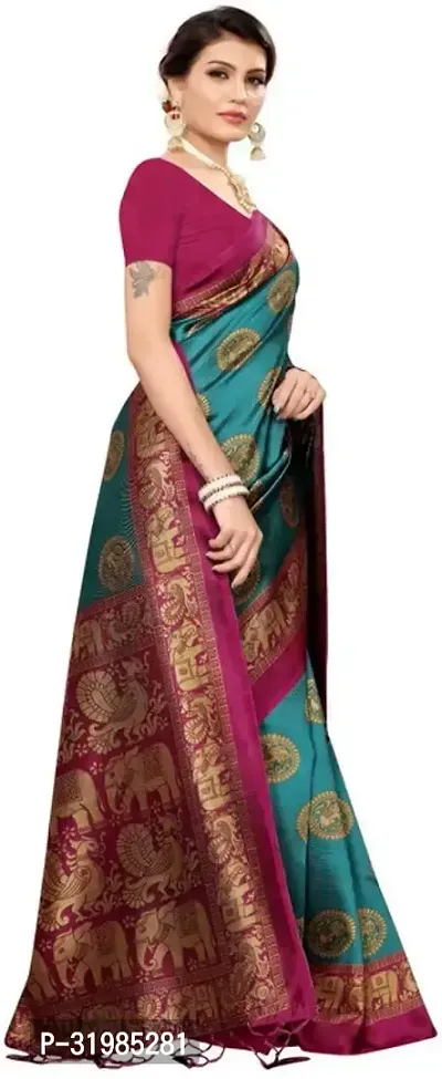 Stylish Teal Art Silk Saree With Blouse Piece For Women-thumb3