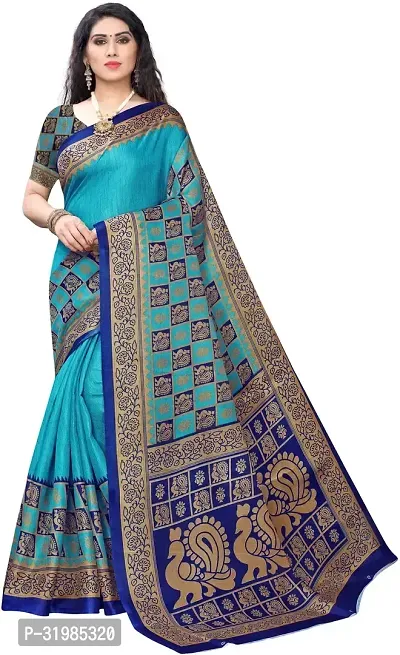 Stylish Blue Cotton Silk Saree With Blouse Piece For Women