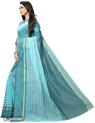 Stylish Blue Cotton Silk Saree With Blouse Piece For Women-thumb3