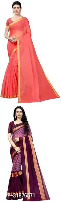 Stylish Multicoloured Cotton Silk Saree With Blouse Piece For Women Pack Of 2-thumb0