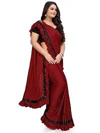 Stylish Maroon Net Saree With Blouse Piece For Women-thumb3