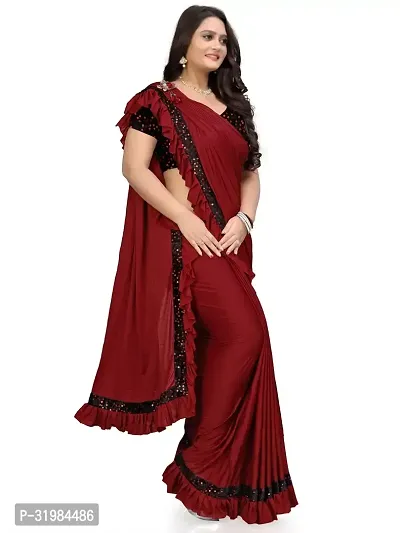 Stylish Maroon Net Saree With Blouse Piece For Women-thumb4