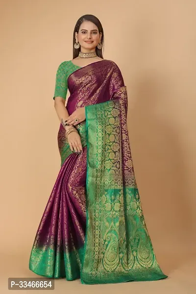 Beautiful Art Silk Jacquard Women Saree with Running Blouse-thumb0