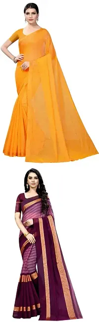 Beautiful Art Silk Saree With Blouse Piece Pack Of 2