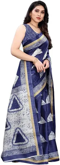 Stylish Navy Blue Cotton Silk Saree With Blouse Piece For Women-thumb2