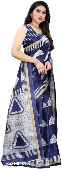 Stylish Navy Blue Cotton Silk Saree With Blouse Piece For Women-thumb3