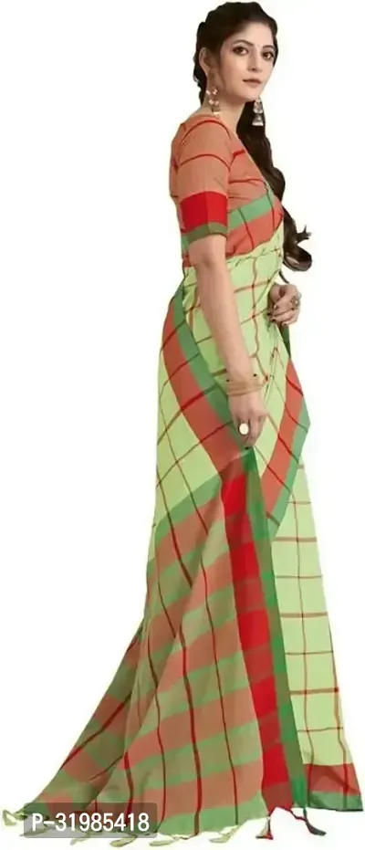 Stylish Green Cotton Silk Saree With Blouse Piece For Women-thumb4