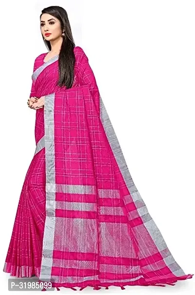 Stylish Pink Cotton Silk Saree With Blouse Piece For Women-thumb2