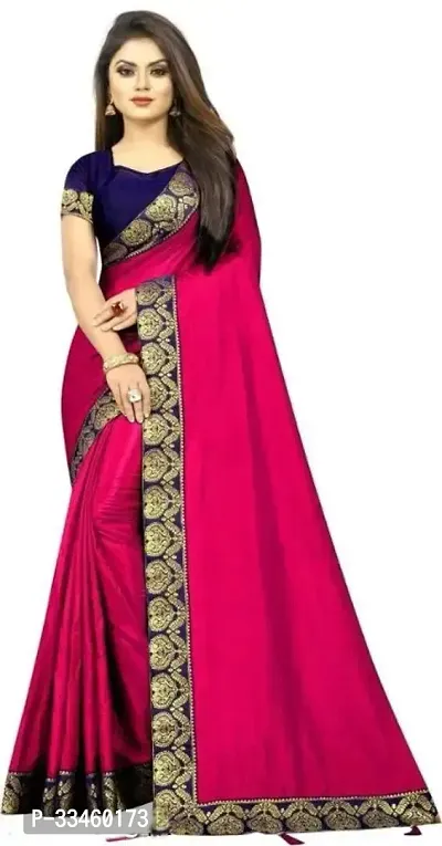 Beautiful Art Silk Pink Lace Work  Saree with Blouse piece For Women-thumb0