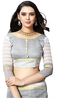 Stylish Grey Cotton Silk Saree With Blouse Piece For Women-thumb3