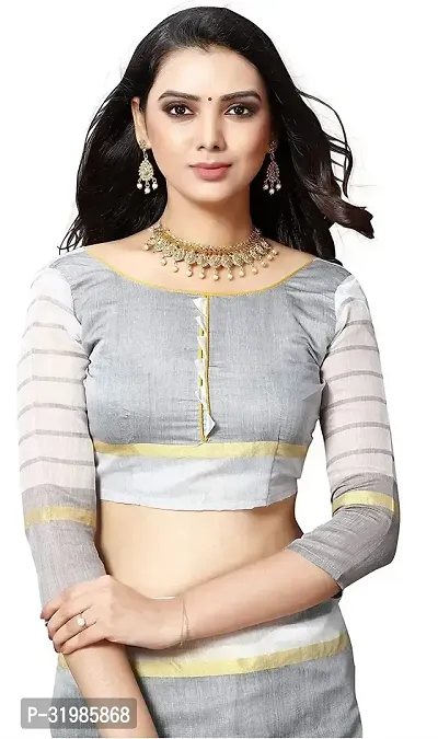 Stylish Grey Cotton Silk Saree With Blouse Piece For Women-thumb4