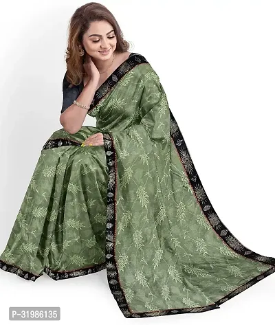 Stylish Green Lycra Saree With Blouse Piece For Women-thumb4