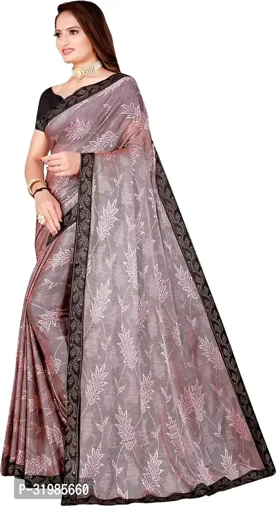 Stylish Grey Lycra Saree With Blouse Piece For Women-thumb2