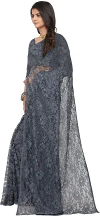 Stylish Grey Net Saree With Blouse Piece For Women-thumb2