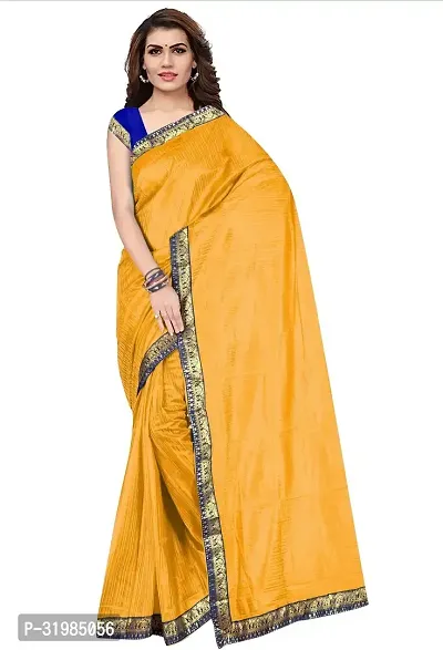 Stylish Yellow Cotton Silk Saree With Blouse Piece For Women-thumb0