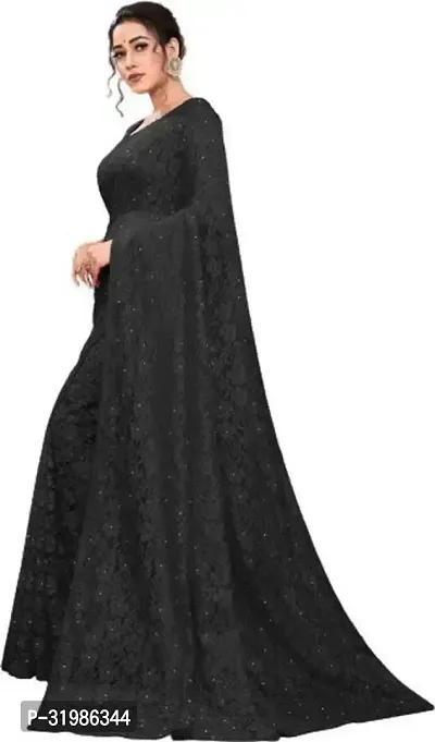 Stylish Black Net Saree With Blouse Piece For Women-thumb4