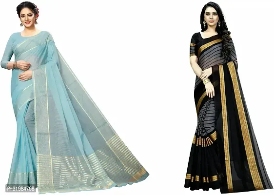 Stylish Multicoloured Cotton Silk Saree With Blouse Piece For Women Pack Of 2-thumb0