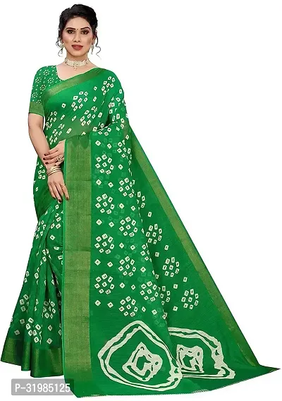 Stylish Green Cotton Silk Saree With Blouse Piece For Women-thumb0