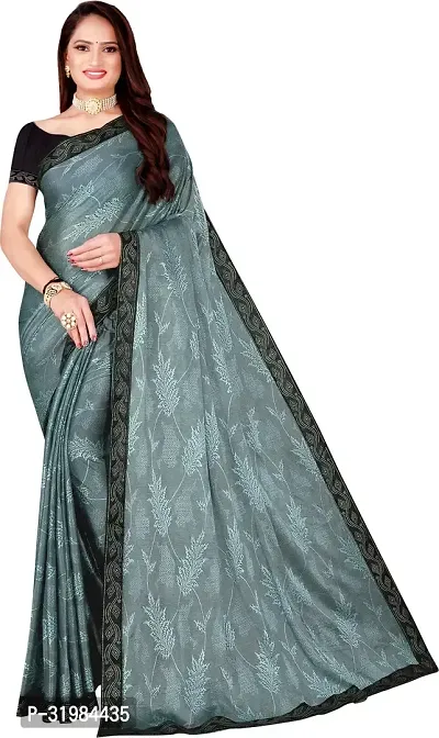 Stylish Grey Lycra Saree With Blouse Piece For Women-thumb0