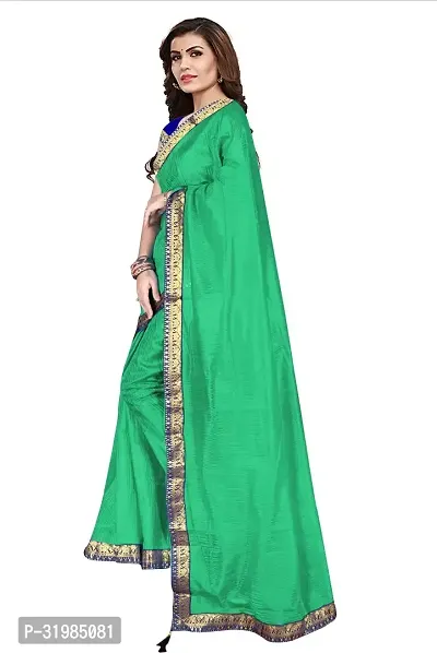 Stylish Green Cotton Silk Saree With Blouse Piece For Women-thumb3