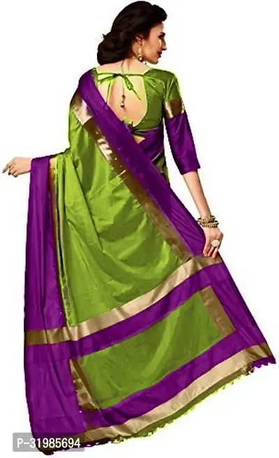 Stylish Olive Cotton Silk Saree With Blouse Piece For Women-thumb2