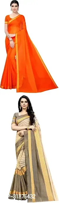 Stylish Multicoloured Cotton Silk Saree With Blouse Piece For Women Pack Of 2