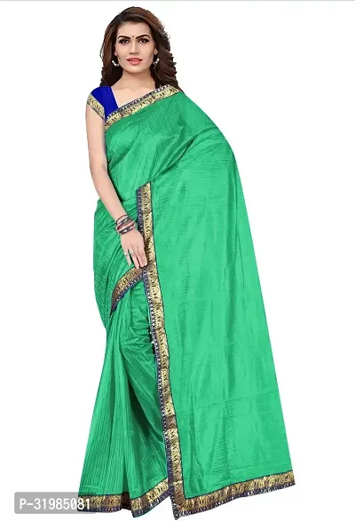 Stylish Green Cotton Silk Saree With Blouse Piece For Women