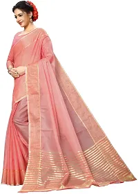 Stylish Peach Cotton Silk Saree With Blouse Piece For Women-thumb1