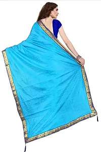 Stylish Blue Cotton Silk Saree With Blouse Piece For Women-thumb1