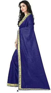 Stylish Navy Blue Cotton Silk Saree With Blouse Piece For Women-thumb2