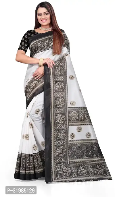 Stylish White Art Silk Saree With Blouse Piece For Women