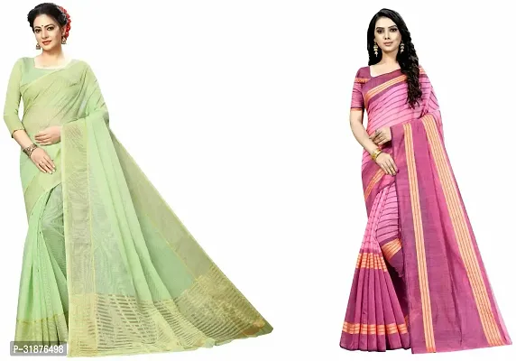 Stylish Multicoloured Cotton Silk Saree With Blouse Piece For Women Pack Of 2-thumb0