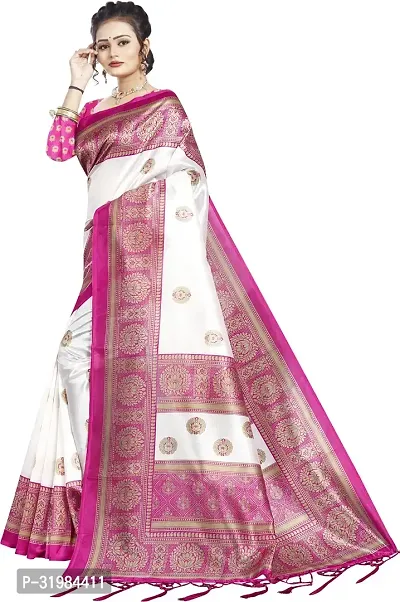 Stylish White Art Silk Saree With Blouse Piece For Women-thumb3