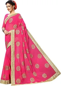 Stylish Pink Cotton Silk Saree With Blouse Piece For Women-thumb1