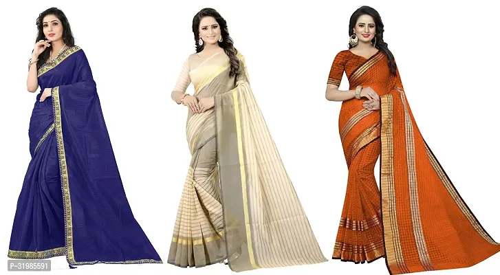 Stylish Multicoloured Cotton Silk Saree With Blouse Piece For Women Pack Of 3