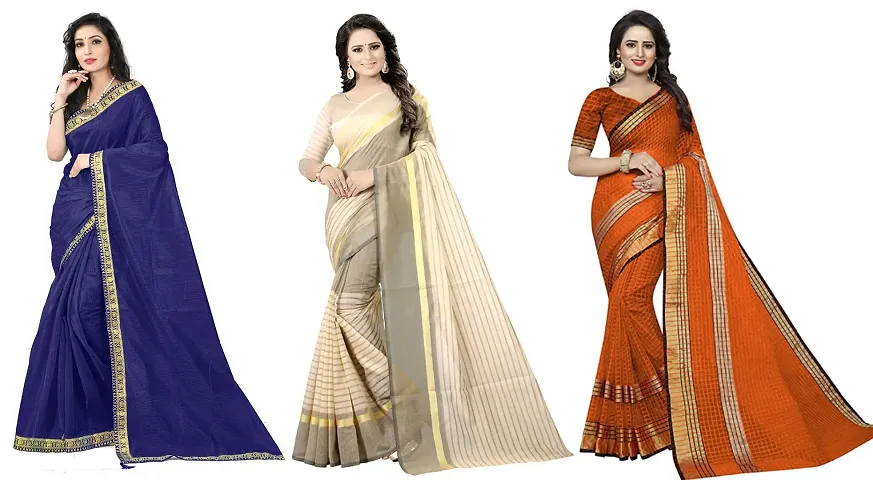 Stylish Fancy Art Silk::Cotton Silk Saree With Blouse Piece For Women Pack Of 3