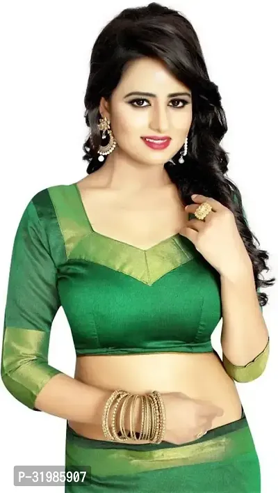 Stylish Green Cotton Silk Saree With Blouse Piece For Women-thumb4