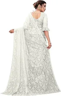 Stylish White Net Saree With Blouse Piece For Women-thumb1