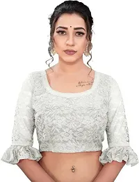 Stylish White Net Saree With Blouse Piece For Women-thumb2