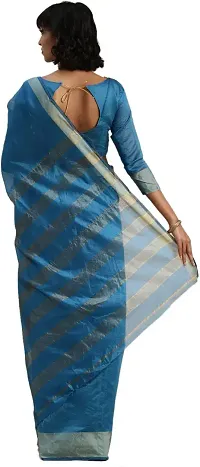 Stylish Blue Cotton Silk Saree With Blouse Piece For Women-thumb1