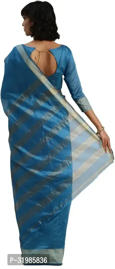 Stylish Blue Cotton Silk Saree With Blouse Piece For Women-thumb2