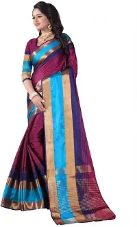 Stylish Multicoloured Cotton Silk Saree With Blouse Piece For Women-thumb1