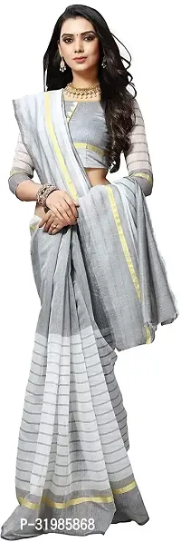 Stylish Grey Cotton Silk Saree With Blouse Piece For Women-thumb0