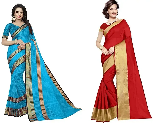 Stylish Fancy Georgette Saree With Blouse Piece Combo For Women Pack Of 2