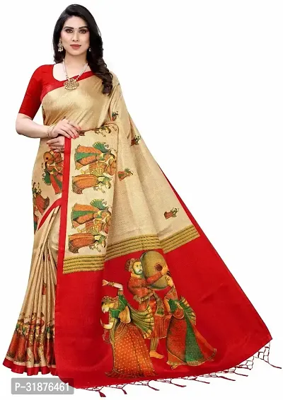 Stylish Beige Art Silk Saree With Blouse Piece For Women