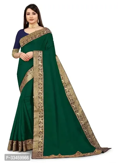 Beautiful Art Silk Green Lace Work  Saree with Blouse piece For Women-thumb0