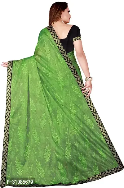 Stylish Green Lycra Saree With Blouse Piece For Women-thumb3