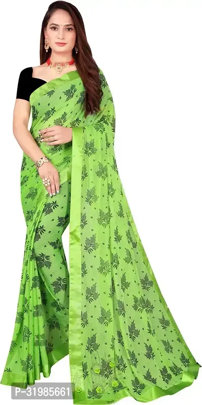 Stylish Green Cotton Silk Saree With Blouse Piece For Women-thumb0