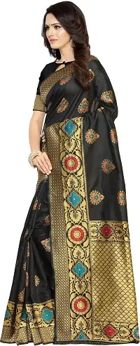 Stylish Black Cotton Silk Saree With Blouse Piece For Women-thumb2