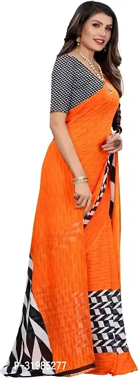 Stylish Orange Cotton Silk Saree With Blouse Piece For Women-thumb3